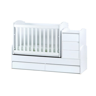 LUNA White Baby Cot Convertible Bed, Desk, Sofa, Removable Grid