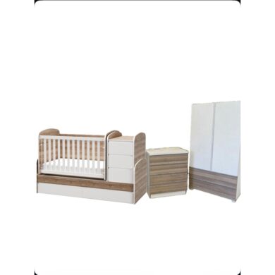 Baby Nursery Furniture Set 3pc Convertable Cot Bed Wardrobe Chest Of Drawers