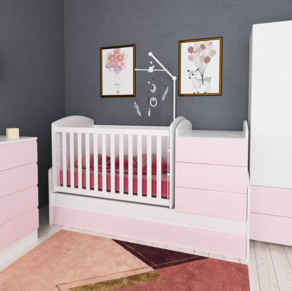 PRE-ORDER! Baby Cot Convertible Bed + Mattress Swinging Basket Toddler Bed - Image 9