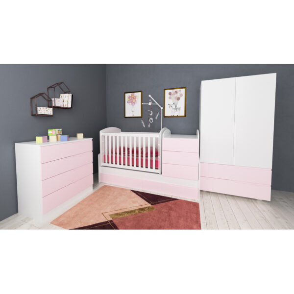 PRE-ORDER! 3 Pcs Full Baby Nursery Bedroom Set Convertible Cot  Wardrobe Dresser - Image 3