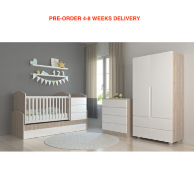 PRE-ORDER! 3 Pcs Full Baby Nursery Bedroom Set Convertible Cot  Wardrobe Dresser