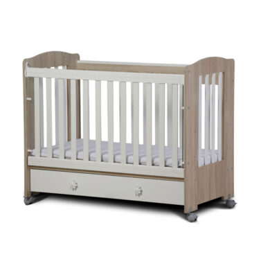 Kleo Baby Cot Three levels Mattress Removable Grid White+North Oak