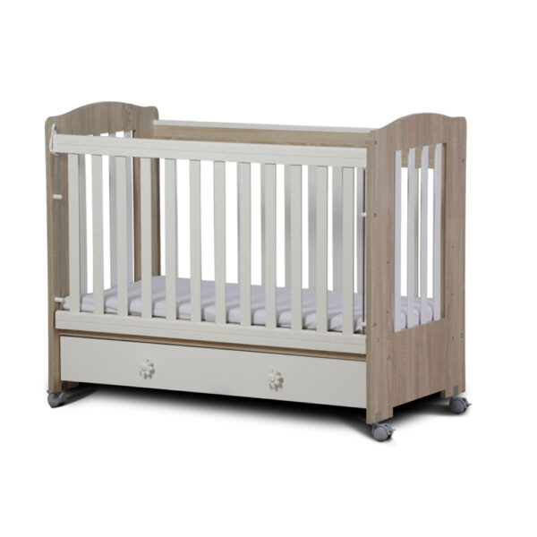 Kleo Baby Cot Three levels Mattress Removable Grid White+North Oak