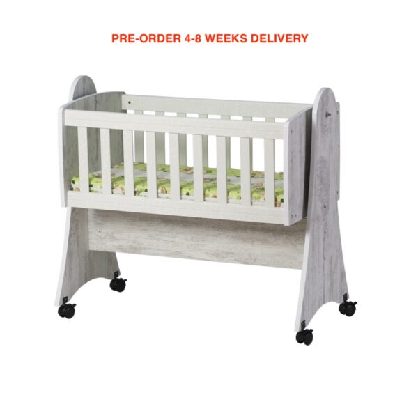 Zori Baby Swing Cot bed North Oak + White Mattress Swing Basket Function