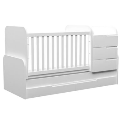 Sani White, Baby Cot Convertible Bed + Mattress Swinging Basket Toddler Bed
