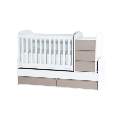 LUNA Baby Cot With Hidden Handles,Swinging Basket,Removable White+Cappuccino