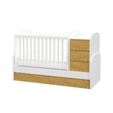 LUNA Baby Cot With Hidden Handles,Swinging Basket,Removable White+Natural Oak