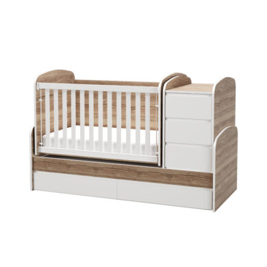 LUNA Baby Cot With Hidden Handles,Swinging Basket,Removable Grid North Oak+White